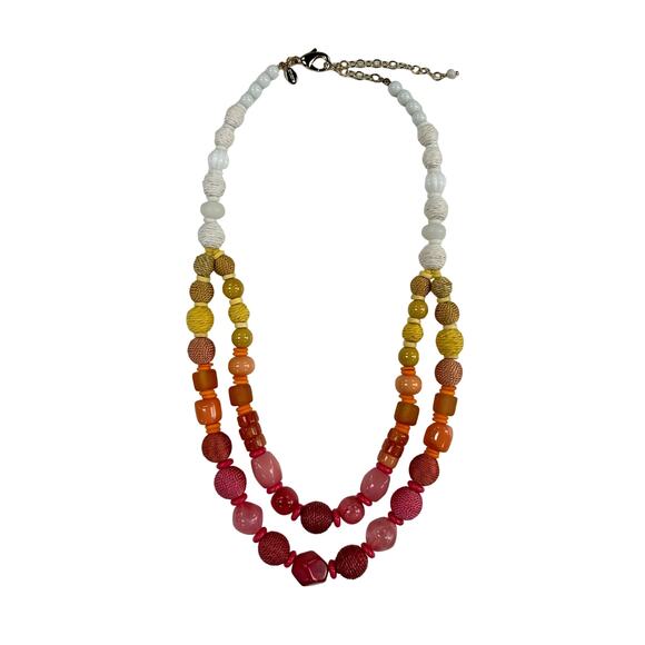 Chico's Warm Multicolor Beaded Lobster Claw Two Strand Statement Necklace - Picture 1 of 4